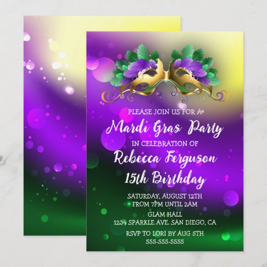 Mardi Gras Maskerade Feestje Kaart (Voorkant / Achterkant)