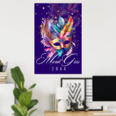 Mardi Gras Maskerade Masker | Paarse Poster (Thuiskantoor)