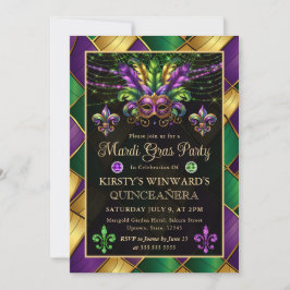 Mardi Gras Maskerade Quinceañera Kaart