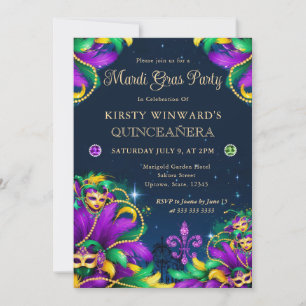 Mardi Gras Maskerade Quinceanera Kaart