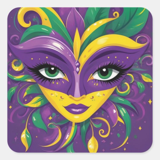 Mardi Gras Maskerade  Vierkante Sticker (Voorkant)