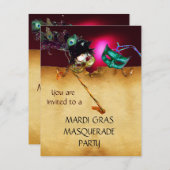 MARDI GRAS MASKERADENPARTY, rood burgundy Kaart (Voorkant / Achterkant)
