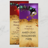 MARDI GRAS MASKERADENPARTY, rood paars Kaart (Voorkant / Achterkant)