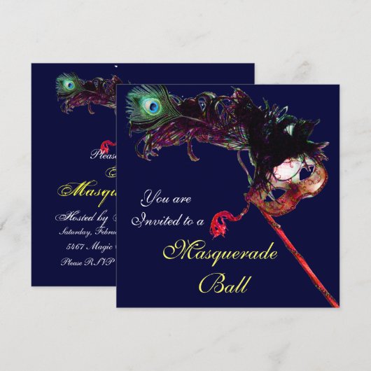 MARDI GRAS MASKERBAL ,Blauw wit Kaart (Voorkant / Achterkant)