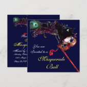 MARDI GRAS MASKERBAL ,Blauw wit Kaart (Voorkant / Achterkant)