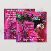 MARDI GRAS MASKERBAL, FUCHSIA ZIJDE STOF KAART (Voorkant / Achterkant)