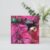 MARDI GRAS MASKERBAL, FUCHSIA ZIJDE STOF KAART (Staand voorkant)