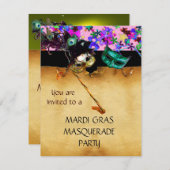 MARDI GRAS MASKERBAL, Gele confetti Kaart (Voorkant / Achterkant)