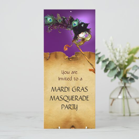 MARDI GRAS MASKERBAL, rood paars Kaart (Staand voorkant)