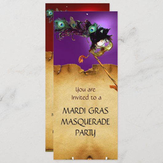 MARDI GRAS MASKERBAL, rood paars Kaart (Voorkant / Achterkant)