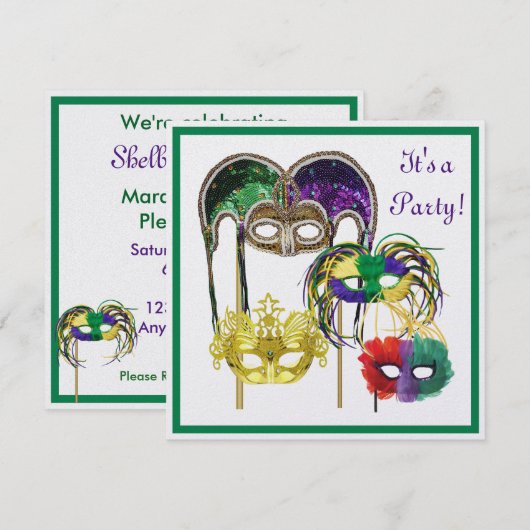 Mardi Gras Maskers 1 Kaart (Voorkant / Achterkant)