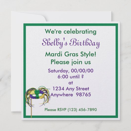 Mardi Gras Maskers 1 Kaart (Achterkant)