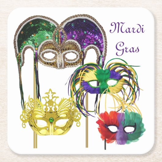 Mardi Gras Maskers 1 Kartonnen Onderzetters (Voorkant)