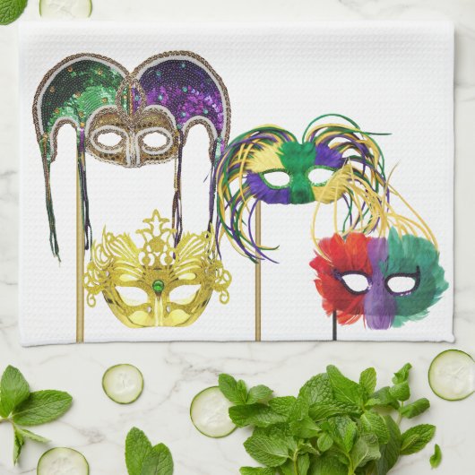 Mardi Gras Maskers 1 Theedoek (Gevouwen)