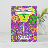 Mardi Gras Maskers Kleurrijke Martini Save the Dat Kaart (Staand voorkant)