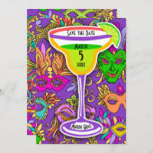 Mardi Gras Maskers Kleurrijke Martini Save the Dat Kaart (Voorkant / Achterkant)