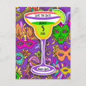 Mardi Gras Maskers Kleurrijke Martini Save the Dat Uitnodiging Briefkaart (Voorkant)