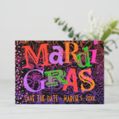 Mardi Gras Maskers Kleurrijke Typografie Save the Kaart (Staand voorkant)