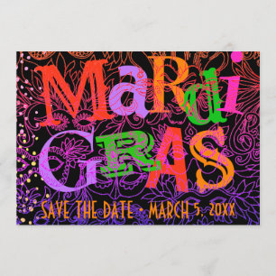 Mardi Gras Maskers Kleurrijke Typografie Save the  Kaart