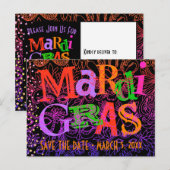 Mardi Gras Maskers Kleurrijke Typografie Save the  Uitnodiging Briefkaart (Voorkant / Achterkant)