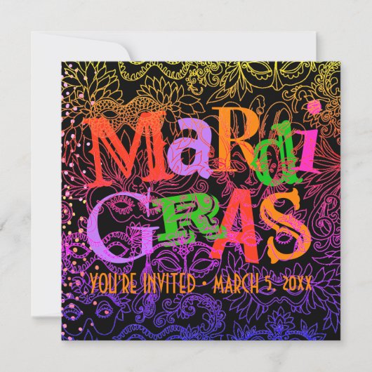 Mardi Gras-maskers Kleurrijke typografie vierkant Kaart (Voorkant)
