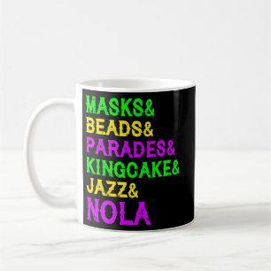 Mardi Gras maskers slaan Jazz Parade King Cake Car Koffiemok