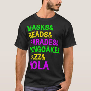 Mardi Gras maskers slaan Jazz Parade King Cake Car T-shirt