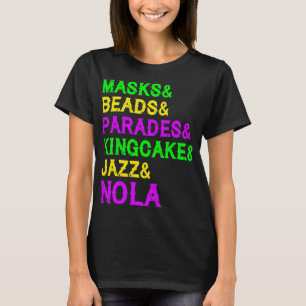 Mardi Gras maskers slaan Jazz Parade King Cake Car T-shirt