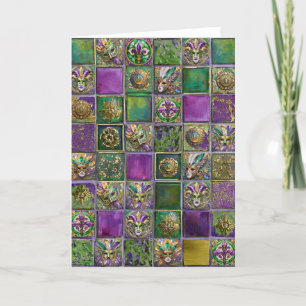 Mardi Gras Maskers Veren Fleur de lis Tegeltjespri Bedankkaart