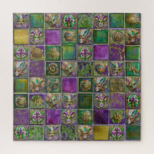 Mardi Gras Maskers Veren Fleur de lis Tegeltjespri Legpuzzel
