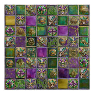 Mardi Gras Maskers Veren Fleur de lis Tegeltjespri Perfect Poster