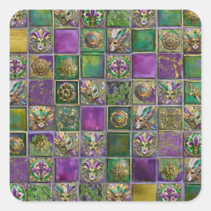 Mardi Gras Maskers Veren Fleur de lis Tegeltjespri Vierkante Sticker