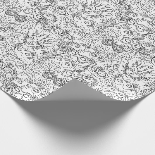 Mardi Gras maskers zwart wit kleur uw eigen modern Cadeaupapier (Hoek)