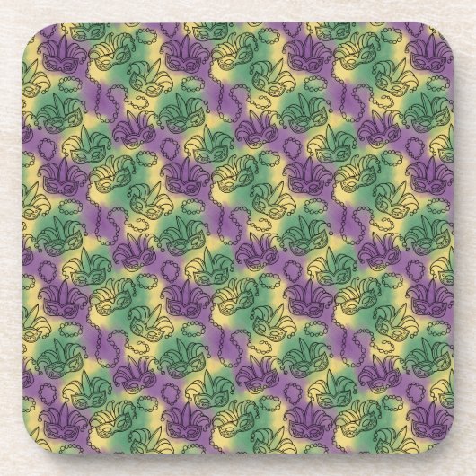 Mardi Gras Masks and Beads Doodle Art Style Bier Onderzetter (Voorkant)