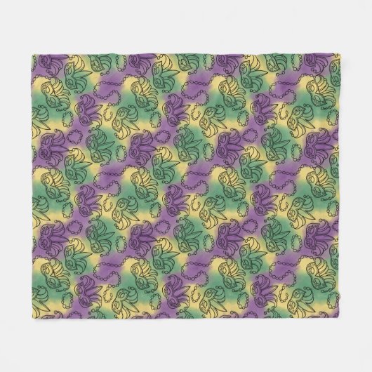 Mardi Gras Masks and Beads Doodle Art Style Fleece Deken (Voorkant (Horizontaal))