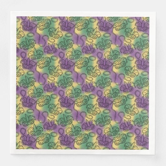 Mardi Gras Masks and Beads Doodle Art Style Servet (Voorkant)