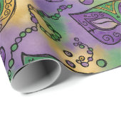 Mardi Gras Masks and Beads Purple Green Yellow Cadeaupapier (Rol Hoek)