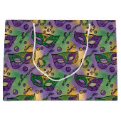 Mardi Gras Masks and Beads Purple Green Yellow Groot Cadeauzakje (Voorkant)