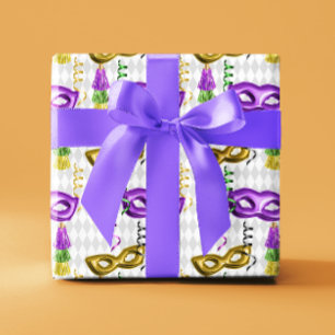 Mardi Gras Masks Groen Paarse Goud Geel Cadeaupapier