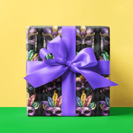 Mardi Gras Masks Groen Paarse Goud Geel Cadeaupapier