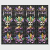 Mardi Gras Masks Groen Paarse Goud Geel Cadeaupapier (Vlak)
