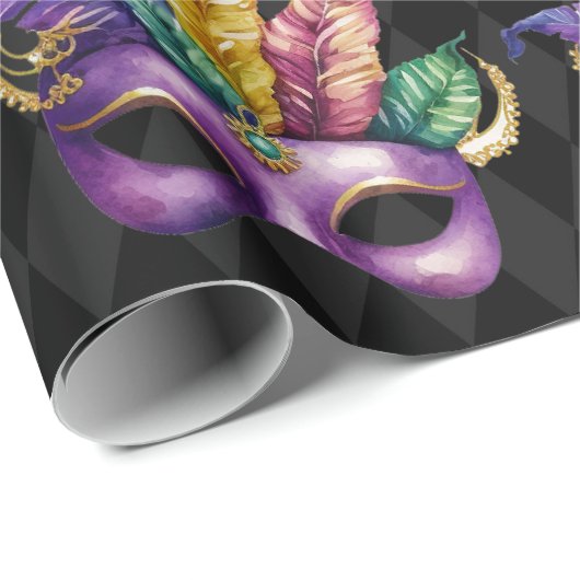 Mardi Gras Masks Groen Paarse Goud Geel Cadeaupapier (Rol Hoek)