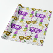 Mardi Gras Masks Groen Paarse Goud Geel Cadeaupapier (Uitgerold)