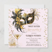 Mardi Gras Masque Diamonds Champagne Sweet 16 Kaart (Voorkant)