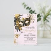 Mardi Gras Masque Diamonds Champagne Sweet 16   Uitnodiging Briefkaart (Staand voorkant)