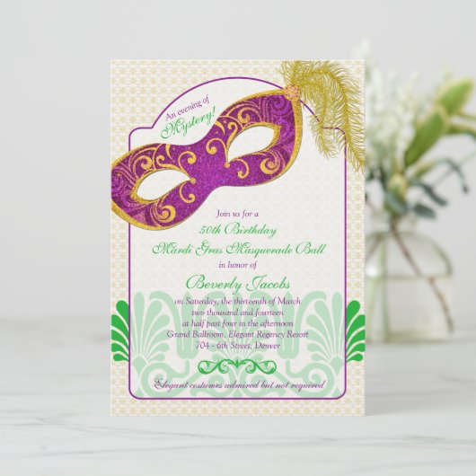 Mardi Gras Masquerade Bal 50ste verjaardag Kaart (Staand voorkant)
