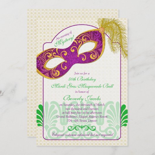 Mardi Gras Masquerade Bal 50ste verjaardag Kaart (Voorkant / Achterkant)