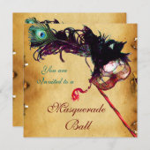 MARDI GRAS MASQUERADE BAL perkament Kaart (Voorkant / Achterkant)