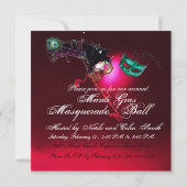 MARDI GRAS MASQUERADE BAL rood burgundy Kaart (Achterkant)