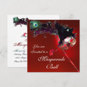 MARDI GRAS MASQUERADE BAL rood wit blauw zwart Kaart (Voorkant / Achterkant)